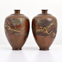 Pair of Japanese Bronze Dragon Vases - Sold for $1,187 on 04-23-2022 (Lot 232).jpg